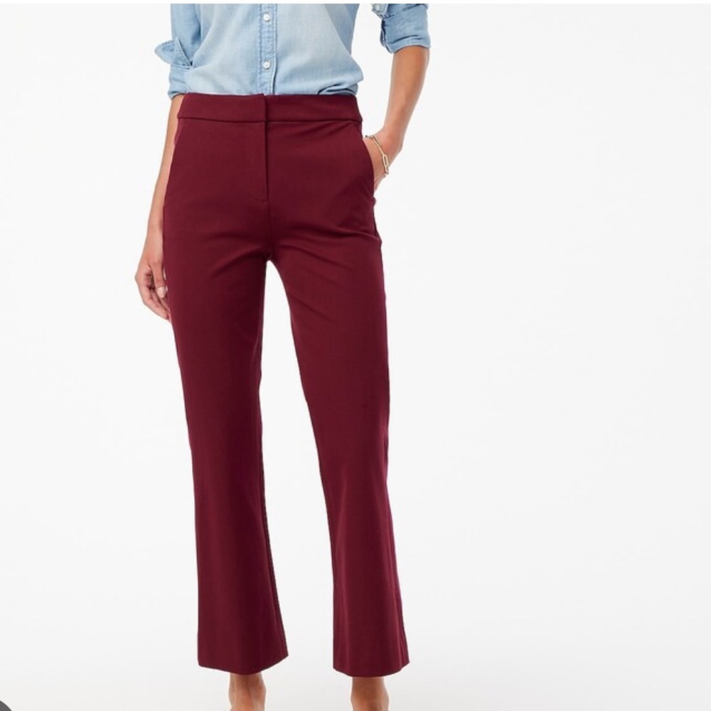J Crew Factory Kelsey Cotton Flare Pants Burgandy